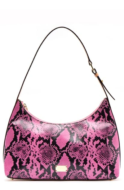 Frances Valentine Laura Snake Embossed Leather Hobo In Pink