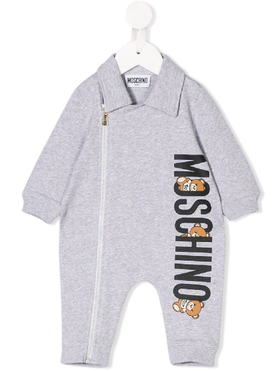 Moschino Babies' Zip-up Teddy Bear Romper In Grey