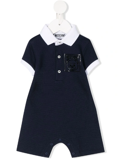 Moschino Babies' Logo Polo-neck Romper In Blue