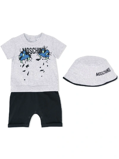 Moschino Babies' Short Sleeve Logo Print Pyjamas In Grey