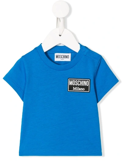 Moschino Babies' Short Sleeve Logo T-shirt In Blue
