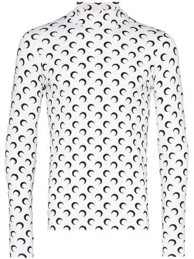 Marine Serre White Crescent Moon Print Turtleneck Top