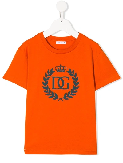 Dolce & Gabbana Kids' Logo Print T-shirt In Orange