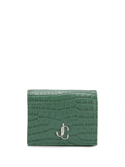Jimmy Choo Hanne Crocodile-effect Wallet In Green