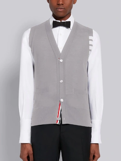 Thom Browne Medium Grey Grey Fine Merino Wool V-neck 4-bar Vest In 035 Med Grey