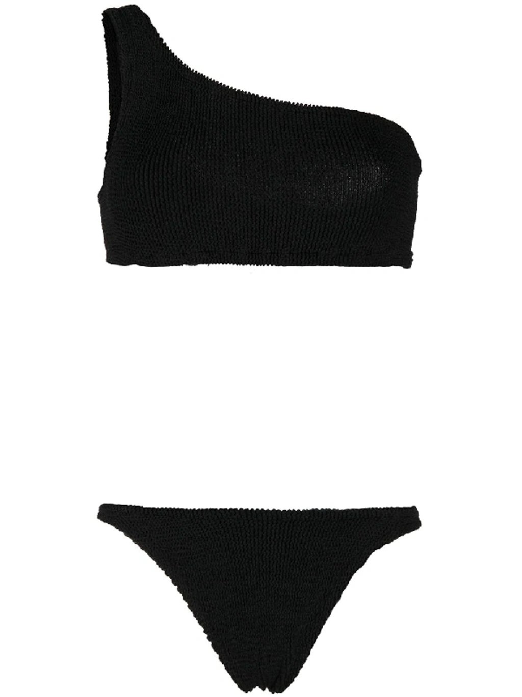 【HUNZA G】sustain nancy one-shoulder seersucker swimsuit Black Nancy Swim One Shoulder One Piece | Hunza G