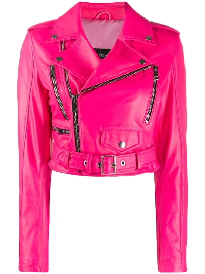 Manokhi Cropped Zip Detail Biker Jacket In Pink