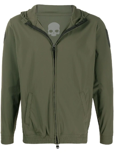 Hydrogen Zip-front Logo-patch Hoodie In Green