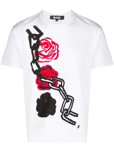 Black Comme Des Garçons Rose And Chain Print T-shirt In White