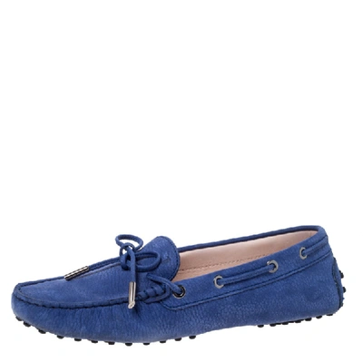 Pre-owned Tod's Blue Nubuck City Gommino Loafers Size 39