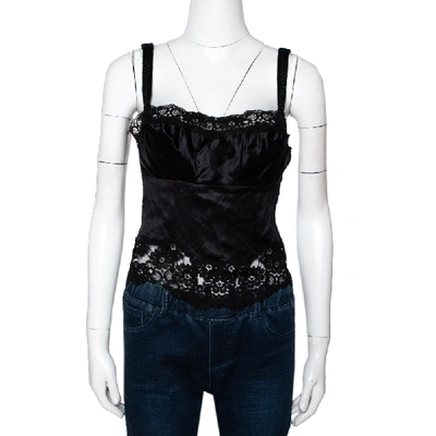 Pre-owned Dolce & Gabbana Black Silk Lace Trim Camisole Top S