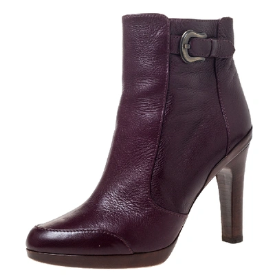 Pre-owned Fendi Burgundy Leather Zip Ankle Boots Size 39