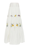 ERDEM ADRINA TIERED FLORAL-EMBROIDERED COTTON-SILK MAXI SKIRT,800458