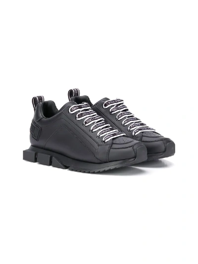 Dolce & Gabbana Teen Logo Lace-up Trainers In Black