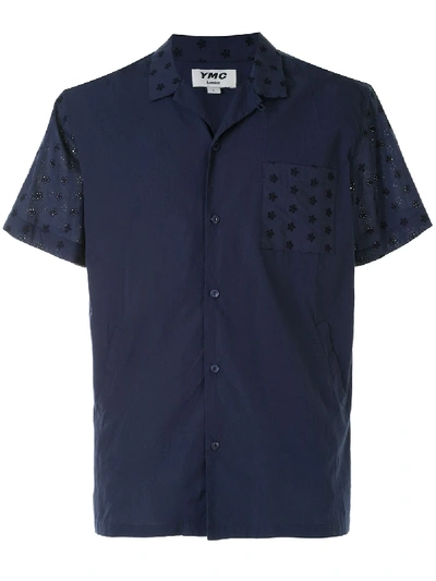 Ymc You Must Create Short Sleeved Embroidered Floral Shirt In Blue
