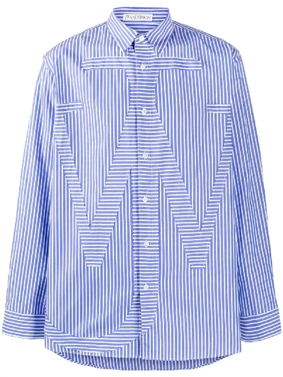 Jw Anderson Logo-striped Long-sleeve Shirt In Blue