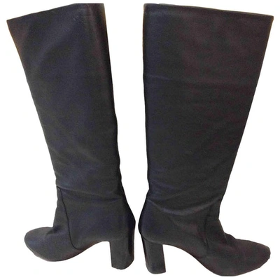 Pre-owned Ba&sh Carrie Leather Riding Boots In Black
