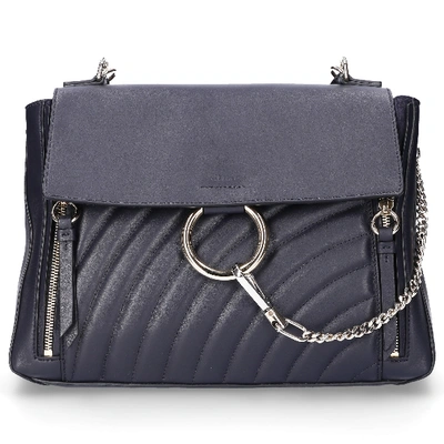 Chloé Women Handbag Faye Suede Calfskin Logodark Blue In Black