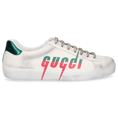 Gucci Men's New Ace Low-top Logo Sneakers In White Red Green