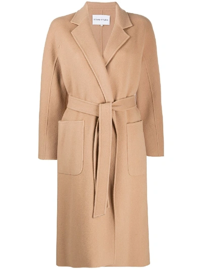 Stand Studio Claudine Camel Belted Wool-blend Coat In Neutrals