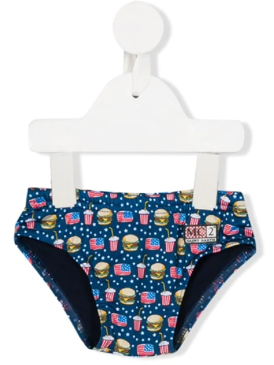 Mc2 Saint Barth Babies' Hamburger Print Swim Trunks In Blue