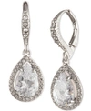 GIVENCHY SILVER-TONE PAVE & CUBIC ZIRCONIA PEAR-SHAPE DROP EARRINGS