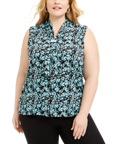 Adrienne Vittadini Plus Size Printed Scarf Top In Floral Print