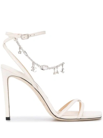 Jimmy Choo Metz Chain-embellished Leather Heeled Sandals In White