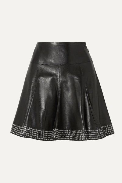 Alaïa Eyelet-embellished Pleated Leather Mini Skirt In Black