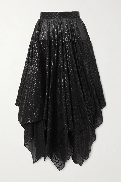Alaïa Asymmetric Coated Cotton-voile Midi Skirt In Black