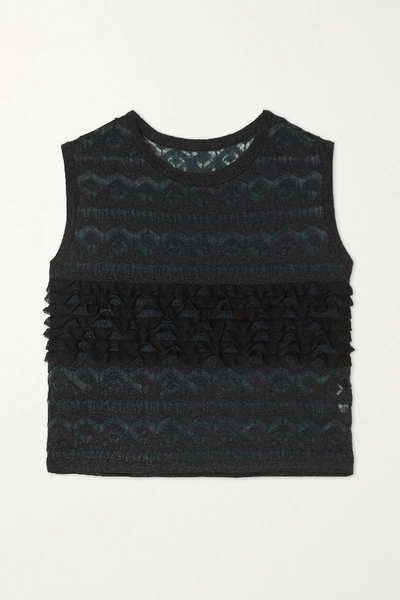 Alaïa Cropped Ruffled Stretch-knit And Lace Top In Black