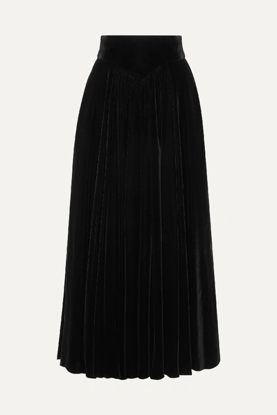Alaïa Pleated Velvet Maxi Skirt In Black