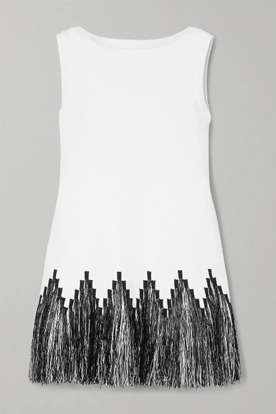 Alaïa Fringed Raffia-trimmed Jacquard-knit Top In White
