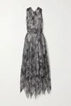 ALAÏA Asymmetric floral-print silk-crepon halterneck dress