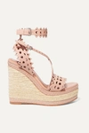 ALAÏA 140 laser-cut leather wedge espadrilles