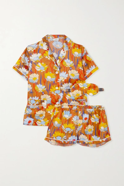 Fendi Floral-print Silk-satin Pajama Set In Orange