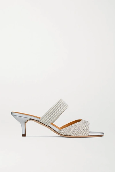 Malone Souliers Milena 45 Cord-trimmed Lurex Mules In Silver