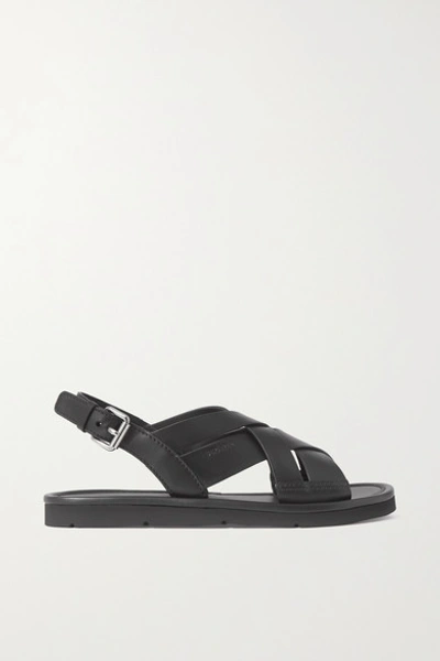 Prada Leather Slingback Sandals In Black