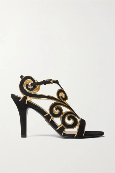 Prada Suede And Metallic Leather Sandals In Black