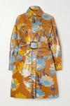 FENDI FLORAL-PRINT BELTED GLOSSED-COTTON COAT