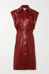 BOTTEGA VENETA CUTOUT PATENT-LEATHER MIDI DRESS