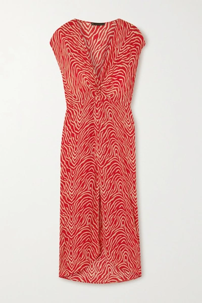 Vix Fiorella Celina Zebra-print Voile Midi Dress In Red