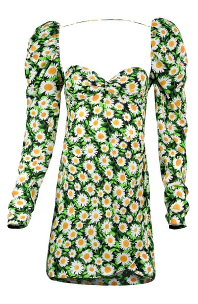 Afrm Etta Floral Ruched Long Sleeve Minidress In Spring Daisy