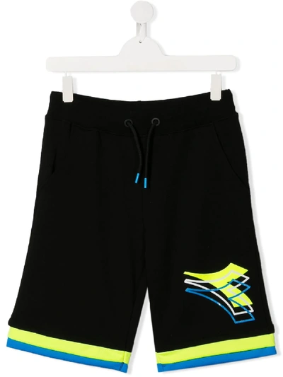 Diadora Junior Kids' Striped Logo Track Shorts In Black