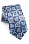 Ermenegildo Zegna Medallion Silk Tie In Navy Fan