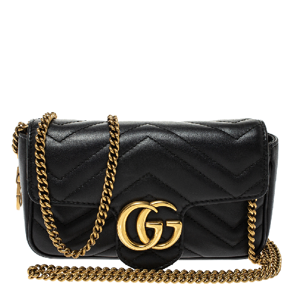 Pre-Owned Gucci Black Matelasse Leather Mini Gg Marmont Super Bag | ModeSens