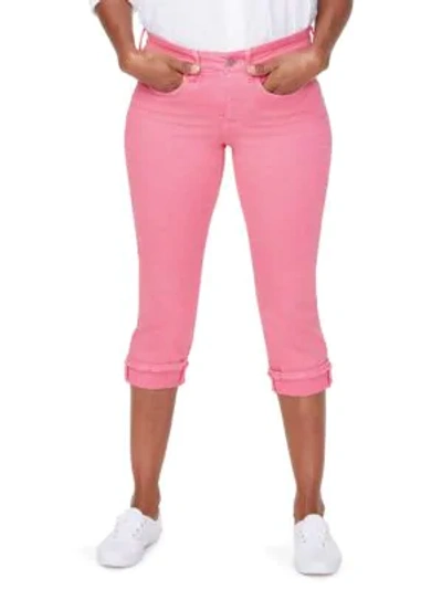 Nydj Marilyn Mid-rise Straight Leg Crop Frayed Cuffed Jeans In Pink Flamingo
