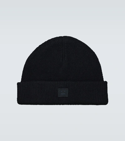 Acne Studios Kansy Appliquéd Ribbed Wool-blend Beanie In Black