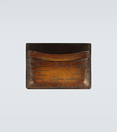 Berluti Bambou Scritto Leather Card Holder In Brown