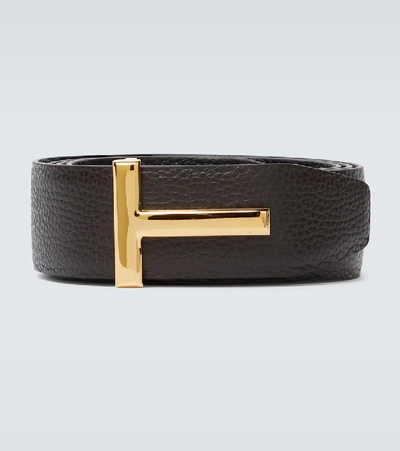 Tom Ford T-logo Reversible Grained-leather Belt In Brown